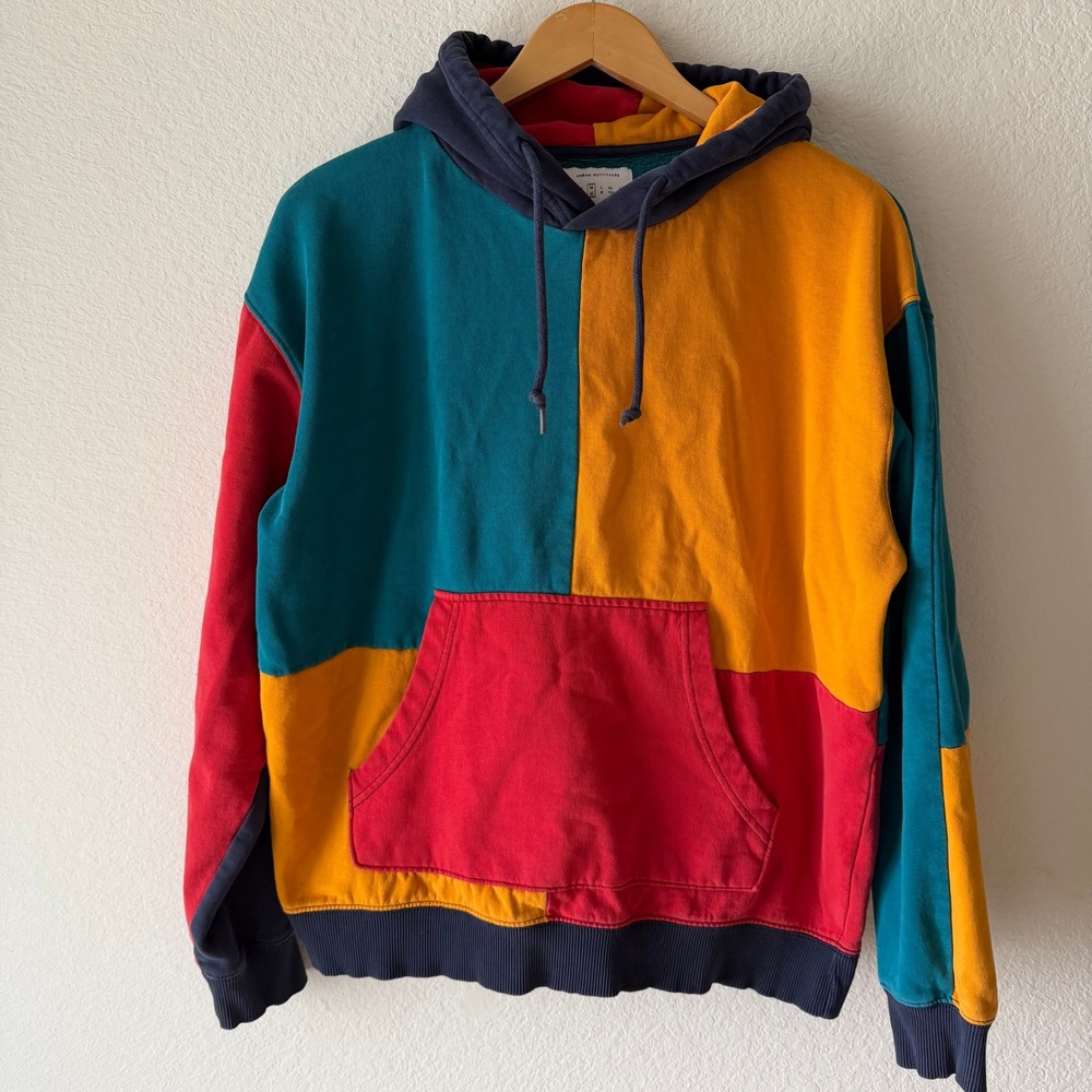 Urban Outfitters Mens Colorblock Hoodie Sweatshirt Multi Color Patchwork M